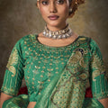 Royal Green Banarasi Silk Saree Heavy Zari Weaving Embroidered Blouse