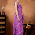 Purple Bandhani Print Saree with Mirror Work Designer Saree
