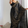 Designer Black Saree with Gold Party Wear Georgette Saree
