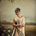 Beige Linen Silk Saree with Abstract Digital Print Designer Tassel Pallu