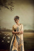 Beige Linen Silk Saree with Abstract Digital Print Designer Tassel Pallu