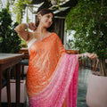 Orange Pink Ombre Sequins Saree Pink Border Designer Party Wear