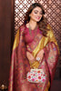 Golden Kanjivaram Silk Saree with Rich Pink Zari Weaving Border
