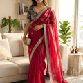 Royal Rani Pink Tissue Silk Saree with Embroidered Border Designer Blouse