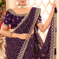 Purple Embroidered Designer Saree with Sequins Work Heavy Border