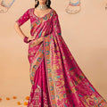 Rani Pink Paithani Silk Saree Traditional Multicolor Zari Weaving Saree 