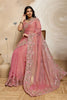 Pink Embroidered Organza Saree Floral Handwork Designer Blouse