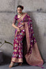 Magenta Banarasi Silk Saree Gold Zari Border Floral Weaving Saree