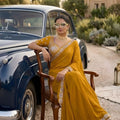 Mustard Yellow Georgette Saree Stone Embroidered Border Designer Blouse