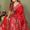 Bridal Red Banarasi Silk Saree with Rich Zari Weaving Blouse Piece