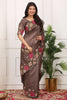 Brown Silk Saree with Floral Embroidery Border Designer Blouse