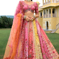 Royal Multi-Color Embroidered Silk Bridal Lehenga Choli with Net Dupatta for Women
