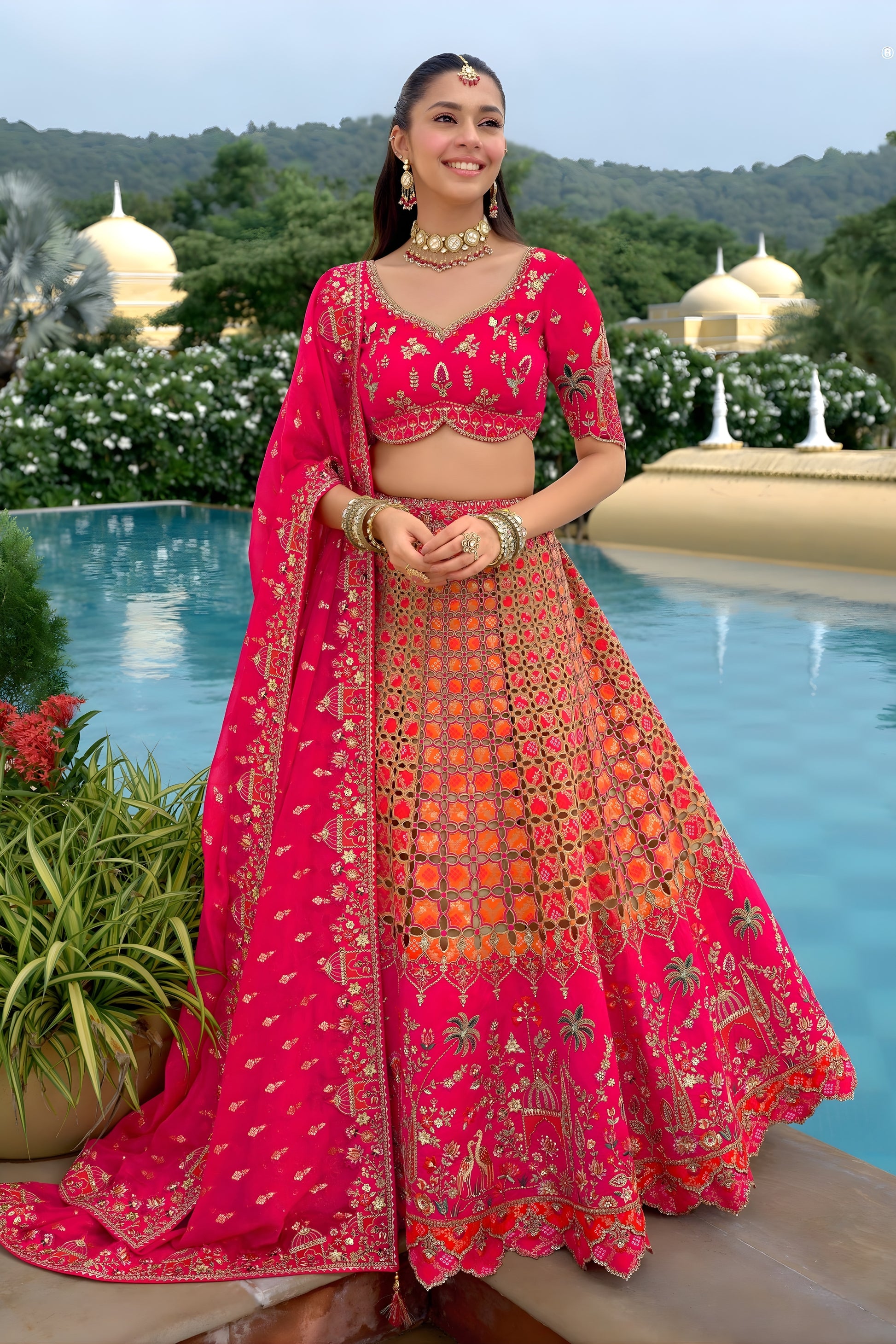 Luxury Rani Pink Embroidered Silk Bridal Lehenga Choli with Designer Dupatta for Women