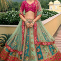 Royal Teal Green Embroidered Silk Bridal Lehenga Choli with Net Dupatta for Women