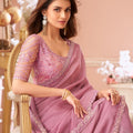 Elegant Lavender Georgette Saree Designer Party Wear