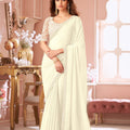 Elegant White Georgette Saree Designer Blouse Party Wear