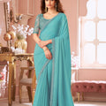 Elegant Teal Blue Georgette Saree Designer Blouse for Party Wear