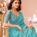Elegant Teal Blue Georgette Saree Designer Blouse for Party Wear