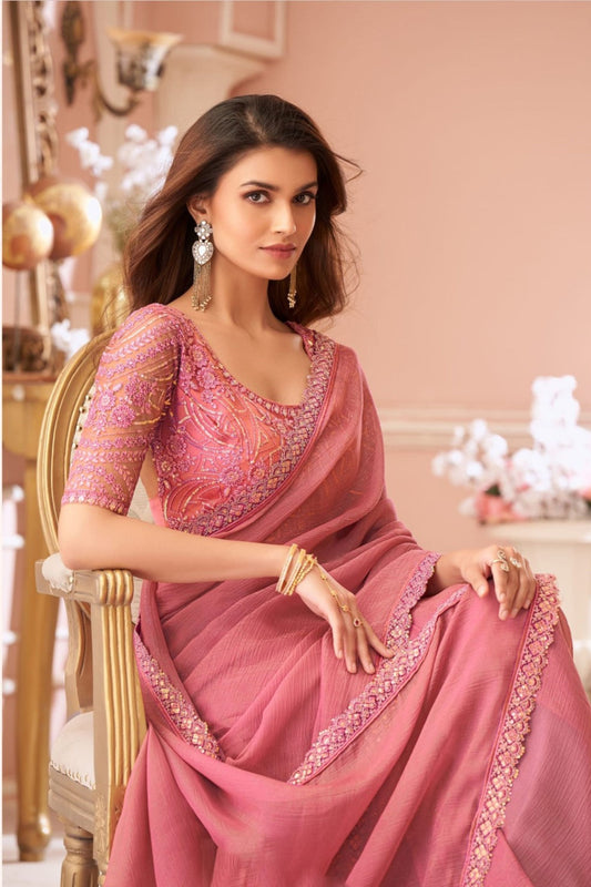 Elegant Pink Georgette Saree Designer Blouse for Festive Wear