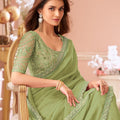 Elegant Green Georgette Saree Designer Blouse Party Wear