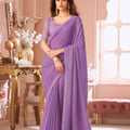 Elegant Purple Georgette Saree Designer Blouse Party Festive Wear