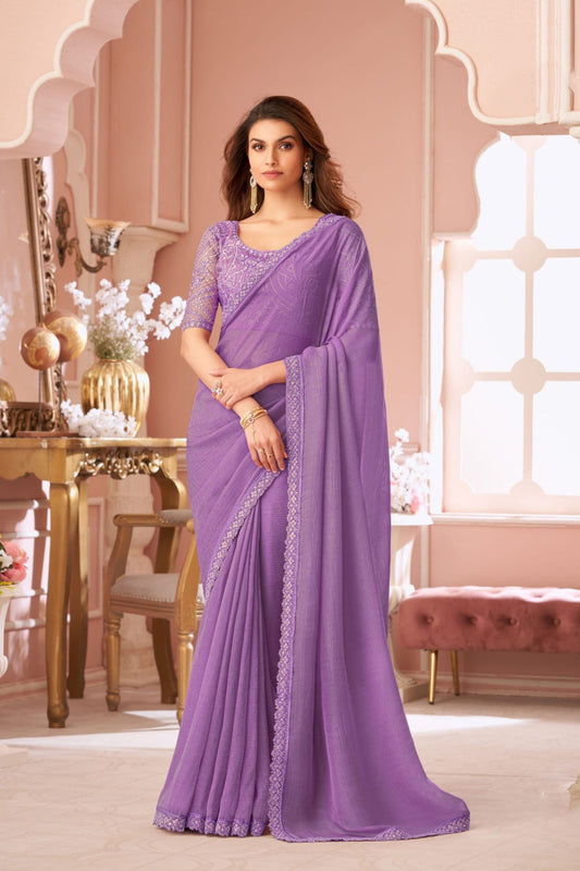 Elegant Purple Georgette Saree Designer Blouse Party Festive Wear