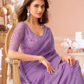 Elegant Purple Georgette Saree Designer Blouse Party Festive Wear