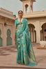 Royal Turquoise Blue Satin Silk Saree Jacquard Zari Weaving Work for Women