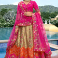 Adorable Rani Pink Embroidered Silk Bridal Lehenga Choli with Net Dupatta for Women