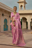 Beautiful Pink Satin Silk Saree Jacquard Zari Weaving Work for Women