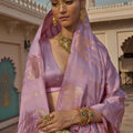 Stylish Lavender Satin Silk Saree Jacquard Zari Weaving Work for Women