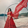 Stunning Red Butterfly Net Embroidered Designer Lehenga Choli with Dupatta for Wedding