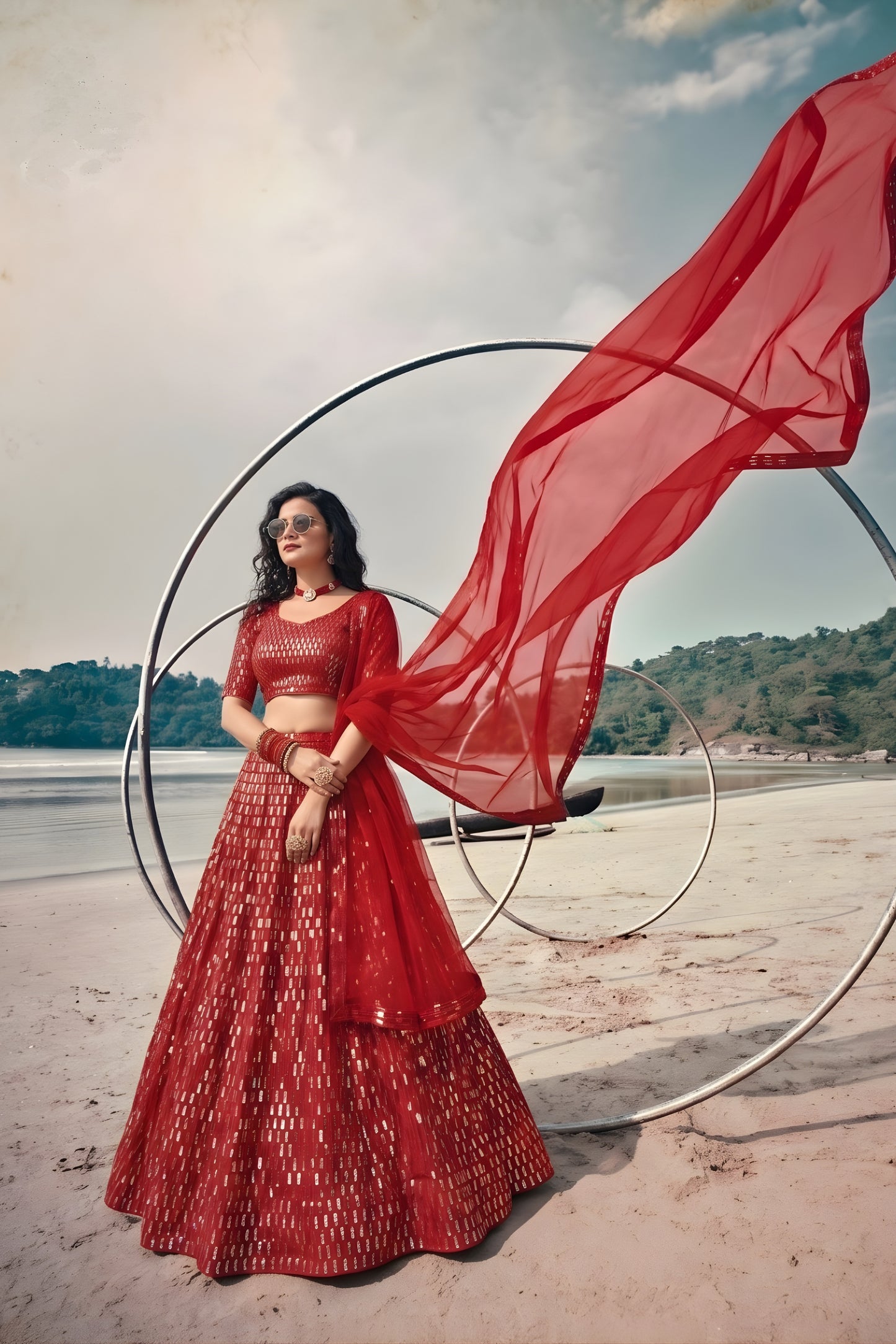 Stunning Red Butterfly Net Embroidered Designer Lehenga Choli with Dupatta for Wedding