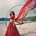 Stunning Red Butterfly Net Embroidered Designer Lehenga Choli with Dupatta for Wedding