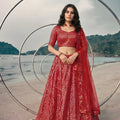 Stunning Red Butterfly Net Embroidered Designer Lehenga Choli with Dupatta for Wedding
