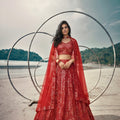 Stunning Red Butterfly Net Embroidered Designer Lehenga Choli with Dupatta for Wedding