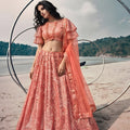 Gorgeous Peach Butterfly Net Embroidered Designer Lehenga Choli with Dupatta for Wedding