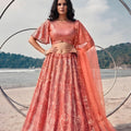 Gorgeous Peach Butterfly Net Embroidered Designer Lehenga Choli with Dupatta for Wedding