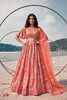 Gorgeous Peach Butterfly Net Embroidered Designer Lehenga Choli with Dupatta for Wedding