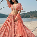 Gorgeous Peach Butterfly Net Embroidered Designer Lehenga Choli with Dupatta for Wedding