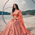 Gorgeous Peach Butterfly Net Embroidered Designer Lehenga Choli with Dupatta for Wedding