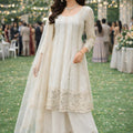 Elegant Off-White Chinon Embroidered Salwar Palazzo Set with Dupatta for Wedding