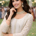 Elegant Off-White Chinon Embroidered Salwar Palazzo Set with Dupatta for Wedding