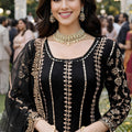 Stylish Black Chinon Embroidered Kurta Palazzo Set with Dupatta for Wedding