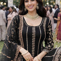 Stylish Black Chinon Embroidered Kurta Palazzo Set with Dupatta for Wedding