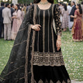 Stylish Black Chinon Embroidered Kurta Palazzo Set with Dupatta for Wedding