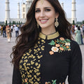 Glorious Black Embroidered Georgette Anarkali Suit with Pants for Wedding