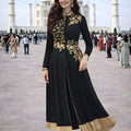 Glorious Black Embroidered Georgette Anarkali Suit with Pants for Wedding