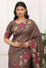 Brown Silk Saree with Floral Embroidery Border Designer Blouse