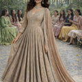 Excellent Beige Embroidered Georgette Anarkali Suit with Dupatta for Wedding